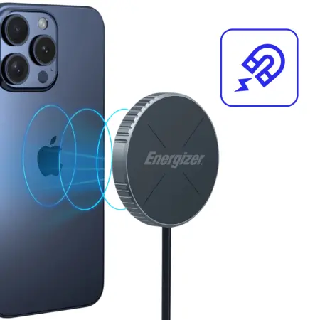 Wireless Charger Energizer WCP112 15W Ultra-Thin Pocket Size Fast Charge USB-C Qi2 Certified Black