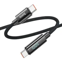 Data Cable Hoco U125 Benefit USB-C to USB-C PD100W 3A Fast Charge with Power Display Braided Black 1.2m