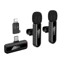 Set Lavalier Microphones Hoco L20A Fair with Clamp Fully Directional Microphone 60mAh 4hr Use Time and Lightning Adapter Black