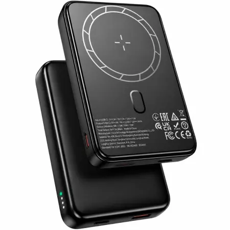 Power Bank Borofone BJ82 5000mAh Ultra-slim 1xUSB-C 1xUSB-A Wireless Charger 5W and LED Battery Indicator Black