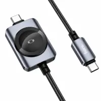 Cable Hoco CW66 2-in-1 USB-C to USB-C PD100W 3A Fast Charge Alluminum Alloy with Apple Watch Wireless Charger 2.5W Braided Black 1.2m