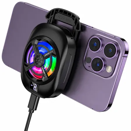 Mobile Phone Cooler Hoco GM76 Blue Diamond for Devices 6.1" up to 7" 3-speed Modes LED Temperature Display and RGB Lighting