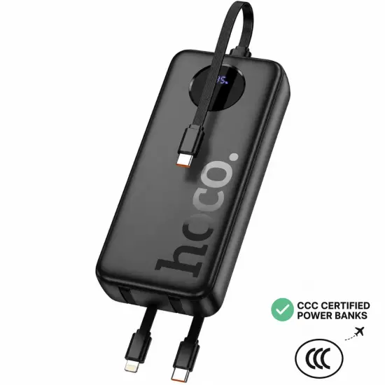 Power Bank Hoco J132A Sabio 20000mAh 22.5W+PD20W with 3 Intergrated Cables 2xUSB-C 1xLightning and 1xUSB-A Port LED Digital Display Black