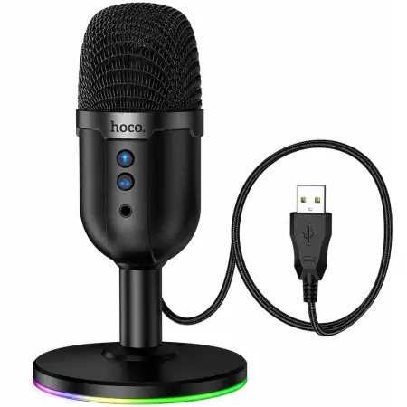 Desktop Microphone Hoco L25 for Streaming and Video Calls RGB USB AUX Omnidirectional Mic Mute and Monitoring Buttons Black