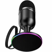 Desktop Microphone Hoco L25 for Streaming and Video Calls RGB USB AUX Omnidirectional Mic Mute and Monitoring Buttons Black