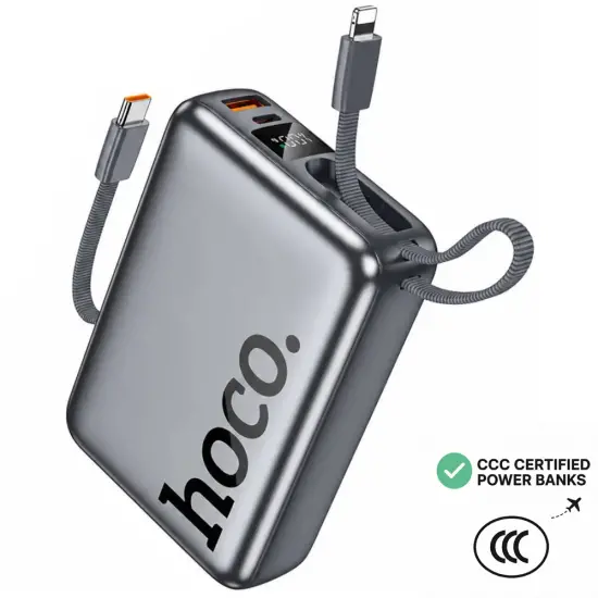 Power Bank Hoco Q39 20000mAh 22.5W PD20W QC3.0 1xUSB-A 1xUSB-C with Integrated Cables USB-C Lighting and LED Display Grey