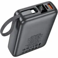 Power Bank Hoco Q39 20000mAh 22.5W PD20W QC3.0 1xUSB-A 1xUSB-C with Integrated Cables USB-C Lighting and LED Display Grey