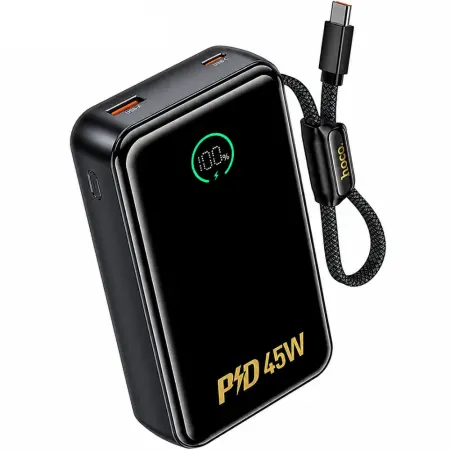 Power Bank Hoco Q54 Shine 20000mAh PD45W QC3.0 1xUSB-C 1xUSB-A with Integrated Cable USB-C and LED Display Metal Grey