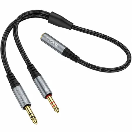 Audio Cable Hoco UPA21 3.5mm Female to 2x3.5mm Male Braided Black 25cm