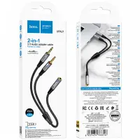 Audio Cable Hoco UPA21 3.5mm Female to 2x3.5mm Male Braided Black 25cm