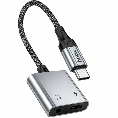 Adapter Hoco UPA34 USB-C to USB-C and 3.5mm Braided Metal Grey