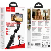 Gimbal Holder Hoco K90 Feliz Mini for Devices 4.5"-7" with Lighting and Magnetic Remote Black