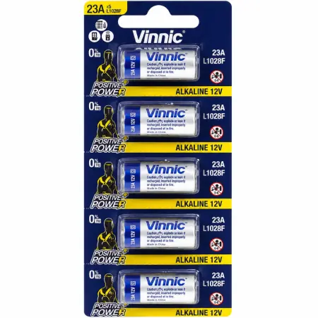 Battery Alkaline Vinnic L1028F size A23/23A/23GA/A23/E23A/GP23A/K23A/L1028/LR23A/LRV08/LRVO8/MN21/MS21/V23/V23GA/VR22 12V Psc. 5