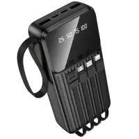 Power Bank Borofone BJ76A 20000mAh with 4 Cables and 4 Ports USB-C USB-A Lightning Micro-USB and LED Battery Indicator Black