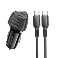 Car Charger Borofone BZ31D Solid Dual USB-C Ports PD60W and USB-C  to USB-C Cable 1m Black