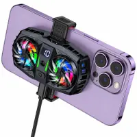Mobile Phone Cooler Hoco GM36 Mustango Ultra-silent USB-A Port for Phone Charging Dual Fan 3-level Cooling and Lighting