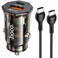 Car Charger Hoco. DZ16 Apex Lightweight 30W USB-C PD30W + USB-A 18W QC3.0A with USB-A to USB-C Cable Transparent Black