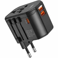 Hoco. DC44 Universal Travel Charger US EU AU UK with 2xUSB-A 1xUSB-C PD20W Black