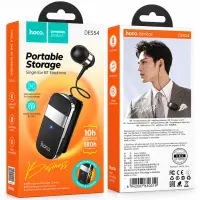 Bluetooth Hands Free Hoco. DES54 String Lavalier v5.4 70mAh 10hr Talk Time with Retractable Cable Length 30cm Black