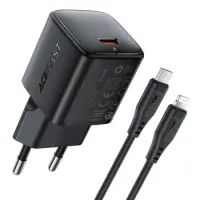 Travel Charger Acefast A118 Mini Fast Charging 1xUSB-C PD30W QC3.0 GaN with USB-C to Lightning Cable 1.2m Black