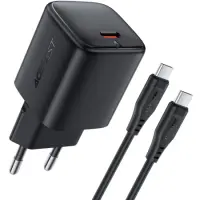 Travel Charger Acefast A119 Mini Fast Charging 1xUSB-C PD45W QC3.0 GaN with USB-C to USB-C Cable 1.2m Black