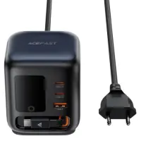 Desktop Charger Acefast Z10 100W 2xUSB-C 1xUSB-A 1xUSB-C Retractable Cable and LED Smart Digital Display Black