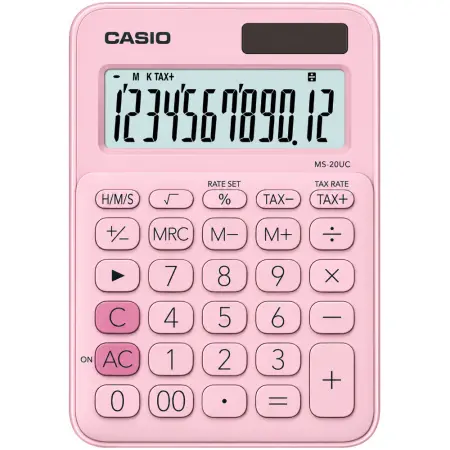 Calculator Dual 12 Digits LCD Display Casio MS-20UC-PK Pink