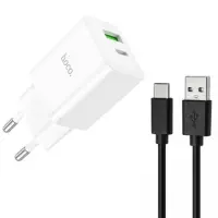 Travel Charger Mini Hoco N28 Founder PD20W QC3.0A Dual Port Charging USB-A and USB-C White Bulk