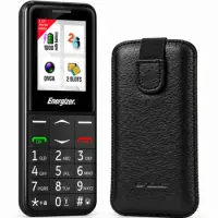 Energizer Feature E4 32MB/2GB Dual Sim 2G 1.77" with SOS Button, Handsfree, UK and EU Charger + Case Protect Ancus Faux Leather Black