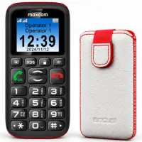 Maxcom MM428 L (Dual Sim) 1.8" with Big Buttons, FM, Flashlight and SOS Button Black + Case Protect Ancus Old Leather White with Red Stitching