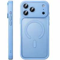 Hoco Plain Magnetic Case for iPhone 18 Pro Transparent Light Blue Border with Light Blue MagSafe Ring