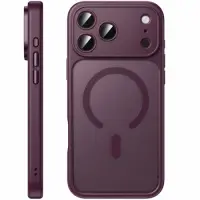 Hoco Plain Magnetic Case for iPhone 18 Pro Max Transparent Cherry Red Border with Cherry Red MagSafe Ring