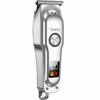 Rechargeable Hair Clipper Hoco. DAR63 800mAh Stainless Steel Blades with 3 Combs and LCD Digital Display Silver