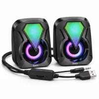 Computer Speakers Hoco. DS85 Crane 6W Stereo 2.0 USB-A Powered with AUX Cable and RGB Lighting Black